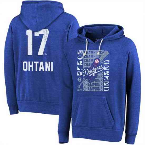 Men Los Angeles Dodgers 17 Shohei Ohtani Royal 2025 World Series Champions Name 26 Number Tri Blend Hoodie